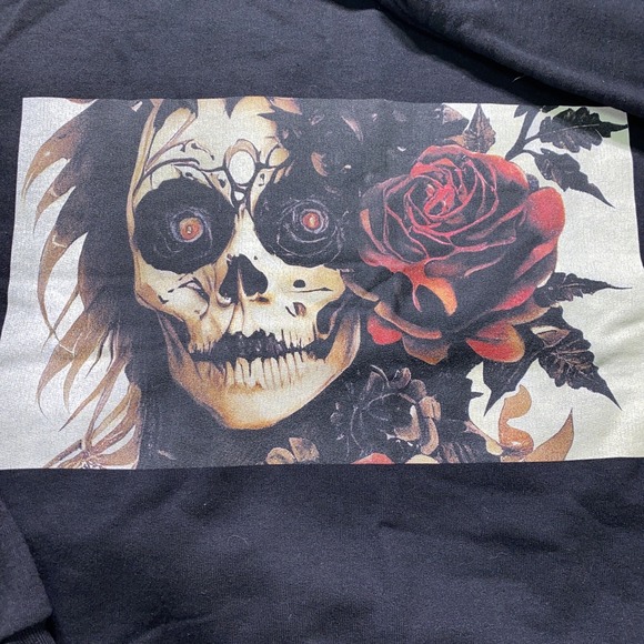 Champion Crewneck Sweatshirt Mens 2XL Black Gothic Grunge Day Of Dead Skull Rose - Picture 2 of 10